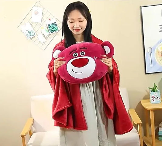 2-in-1 Bear plush pillow& Blanket