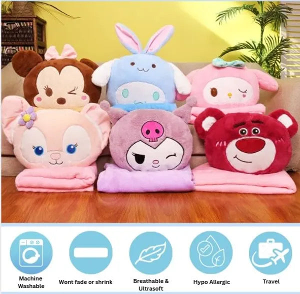 2-in-1 Bear plush pillow& Blanket