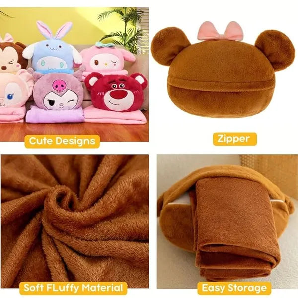 2-in-1 Bear plush pillow& Blanket